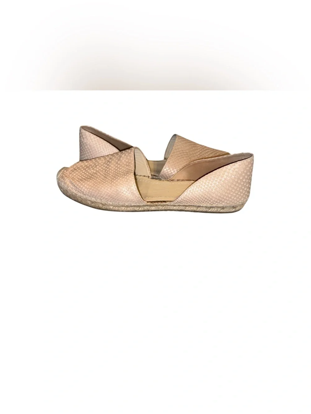 JIMMY CHOO Beige Pearl Embossed Snakeskin Leather Dreya D'Orsay Flat Espadrilles